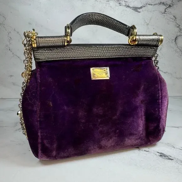 Dolce & Gabanna Velvet Bag Miss Sicily Runway purse Rare 2016 Lizard Metal D&G - Picture 5 of 16